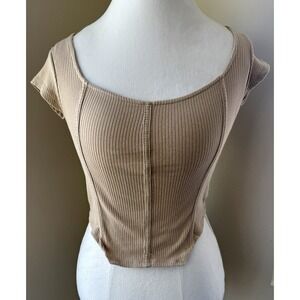 Ribbed Crop Top Y2K Scoop Neck Coquette Grunge Skater Clean Girl Streetwear S